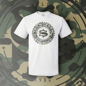 INTERNATIONALLY RESPECTED WHITE/CAMO T SHIRT