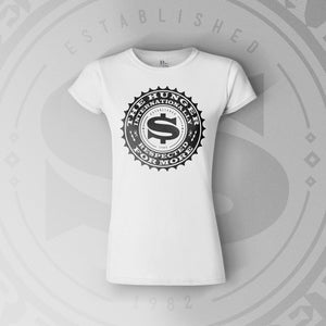 INTERNATIONALLY RESPECTED WHITE/BLACK T SHIRT - WOMENS