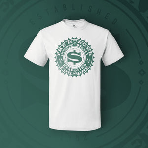 Internationally Respected white/original green t-shirt